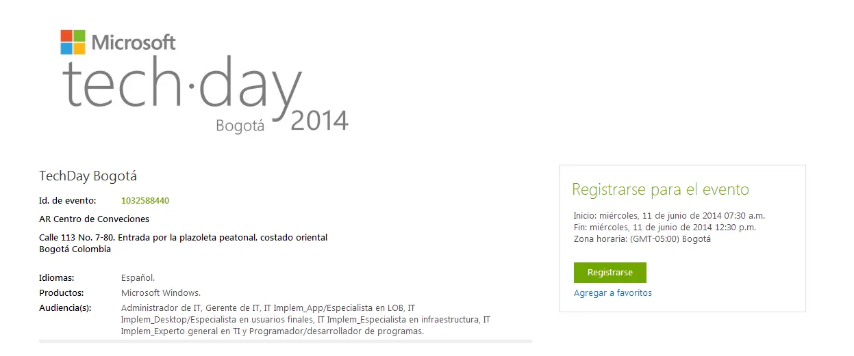 Evento recomendado Junio: Microsoft Tech Day 2014 - Bogotá