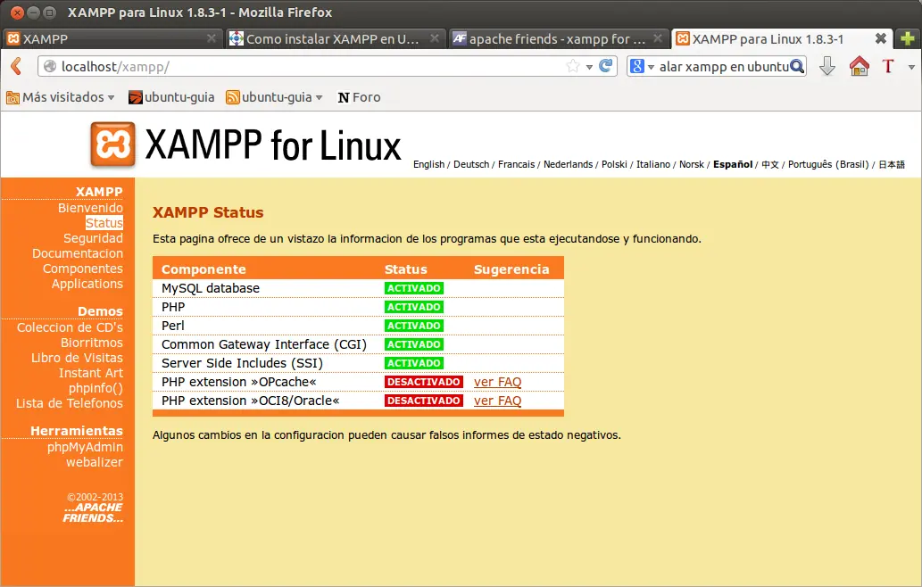Instalar Xampp 1.8.3 en Ubuntu 13.10