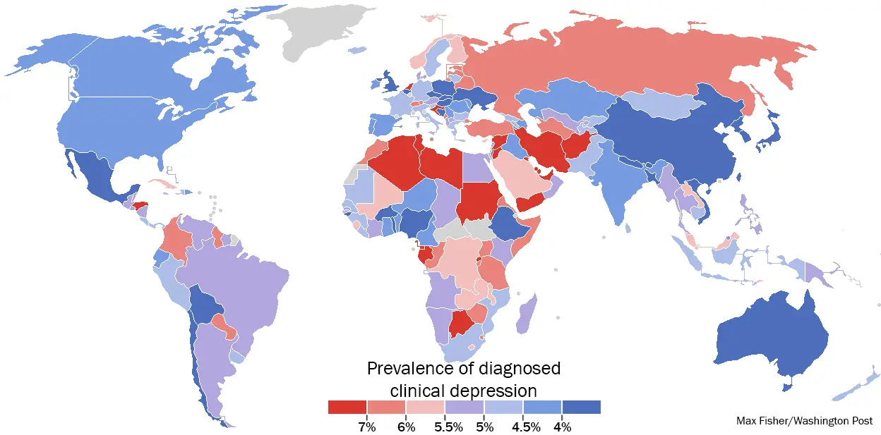 Mapa mundial de la depresión psicológica
