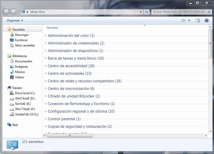 Super Panel o Modo "Dios" en el SO de Windows 7.