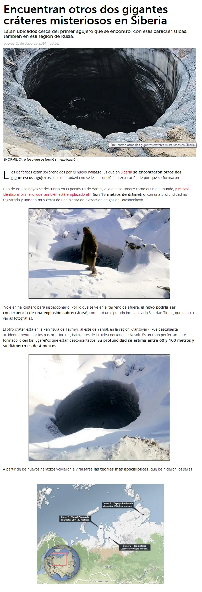 Encuentran dos nuevos cráteres en Siberia