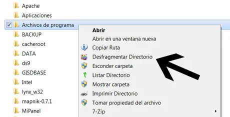 Crear opción menú contextual para desfragmentar carpetas.