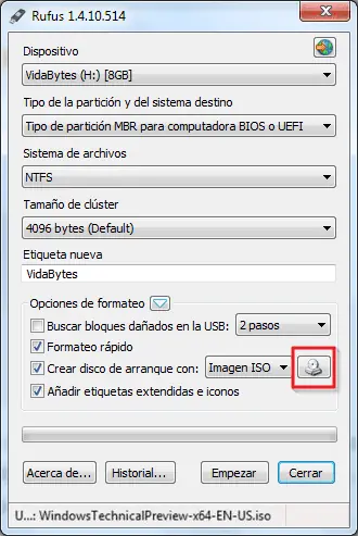 Windows 10 desde una USB