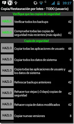Copias de seguridad, restauración de aplicaciones en Androi