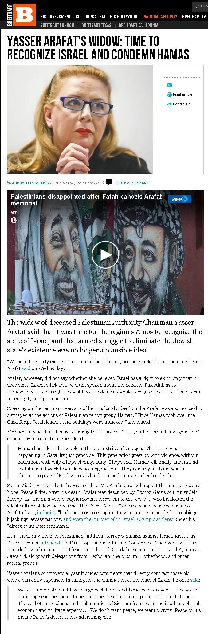 Viuda de Yasser Arafat: Es hora de reconocer a Israel y cond