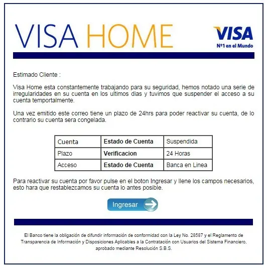 Atención, estafa por email de "visa"
