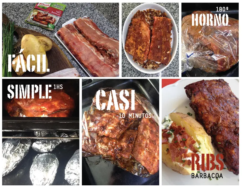 Costillitas de Cerdo a la Barbacoa Con Papas Rellenas
