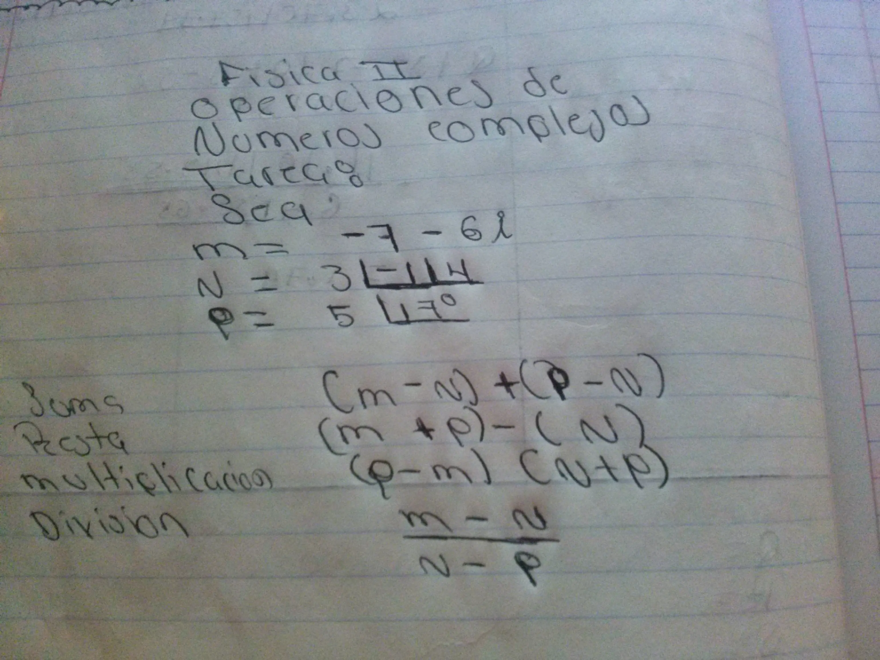 Operaciones con numeros complejos y forma polar tarea