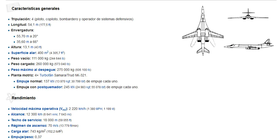 Avion de combate Túpolev Tu-160