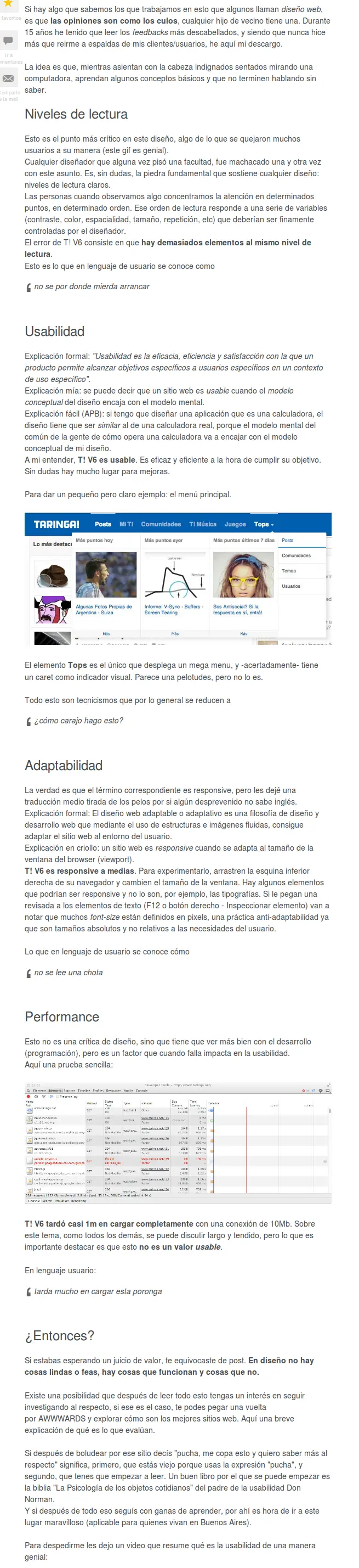 Taringa V6, la crítica profesional