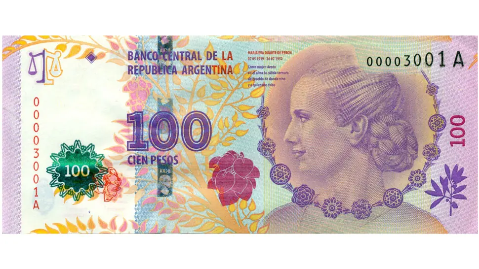 Fallas de impresion billetes Eva Peron 100 pesos