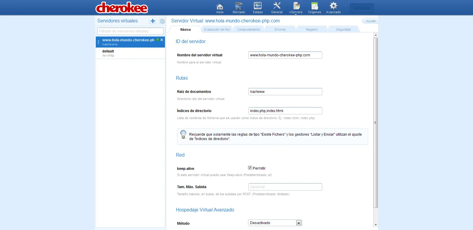 Servidor Cherokee, instalación e integración con PHP, en A