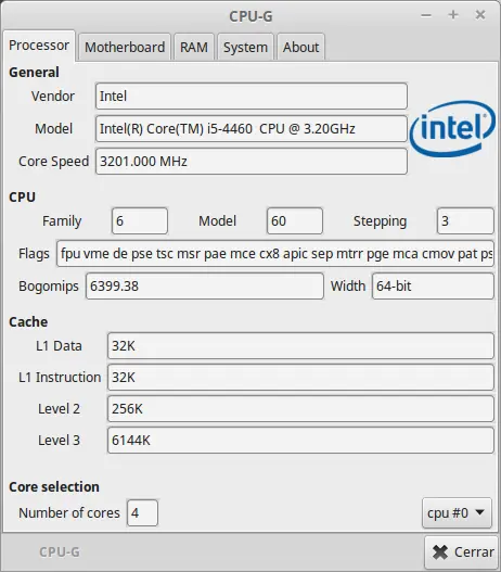 CPU-G, información del hardware.