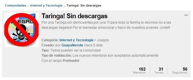 Hace un año Taringa! prohibía las descargas