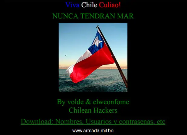 Hackers chilenos “hackean” sito web de la Armada boliviana