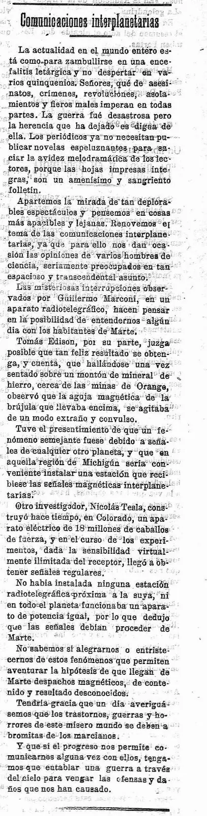 ¿Comunicaciones con el planeta Marte? - (1891-1934)