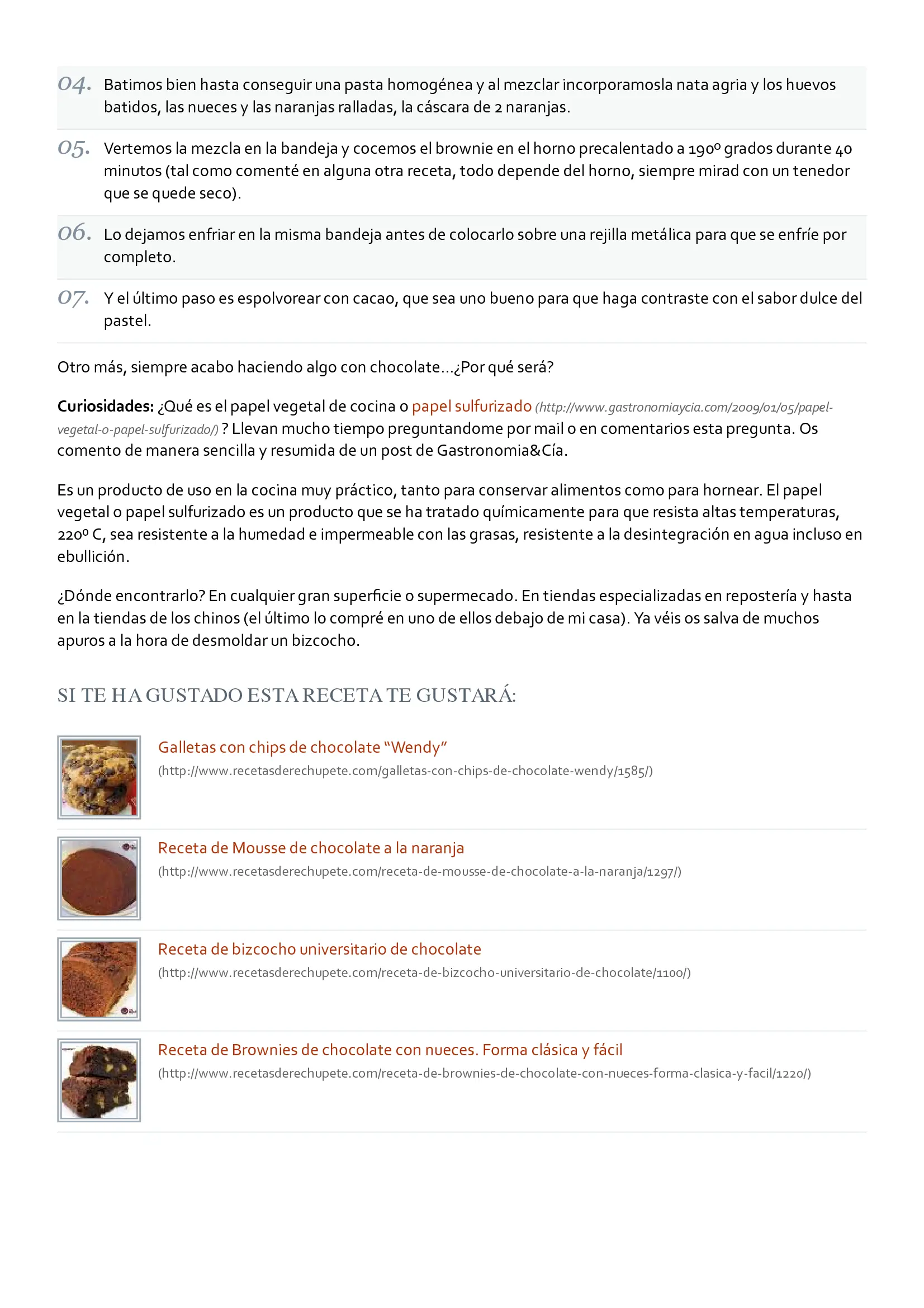 Recetario de postres con Chocolate