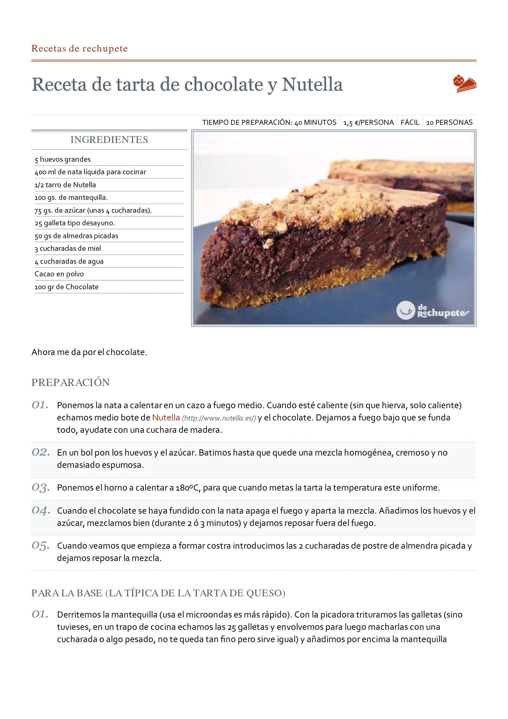 Recetario de postres con Chocolate