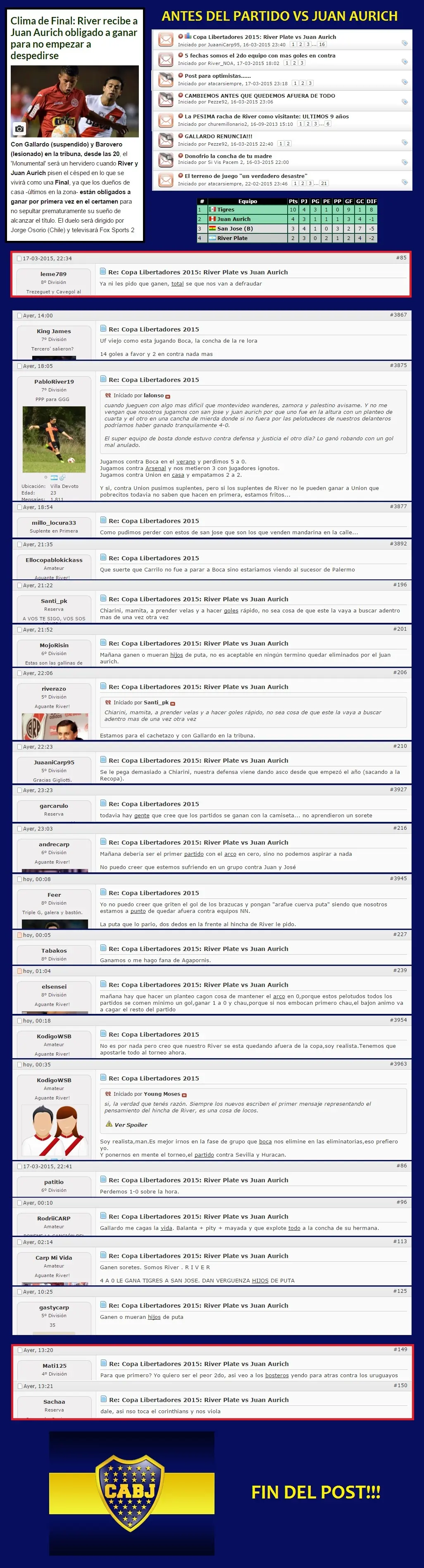 Comentarios Hinchas de River antes de enfrentar a J. Aurich