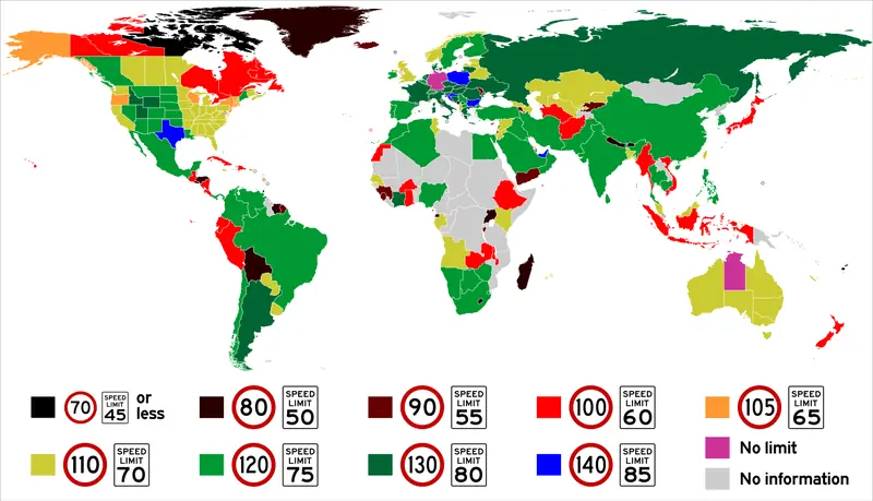 El fascinante mapa de los límites de velocidad mundiales