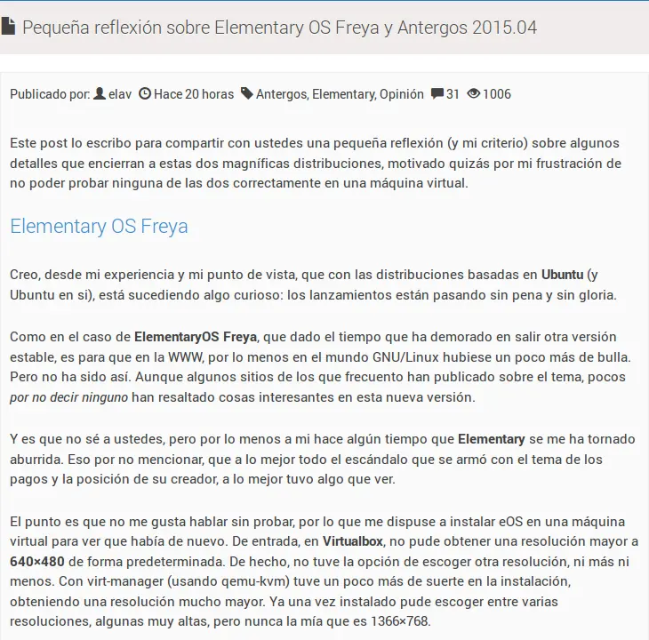 Pequeña reflexión sobre Elementary OS Freya y Antergos 2015