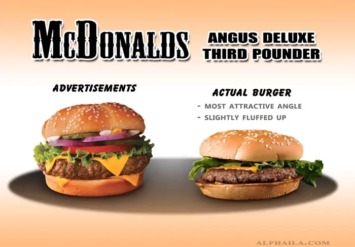 Fotos de la publicidad de la comida rápida vs la realidad