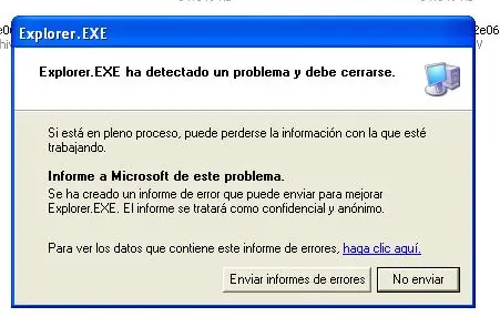 explorer.exe ha detectado un problema y debe cerrarse