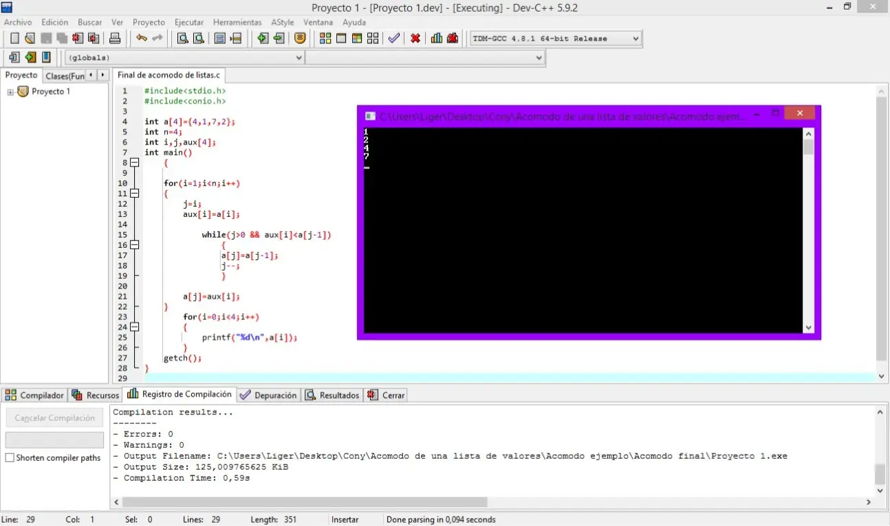 Método de ordenamiento de inserción en lenguaje c