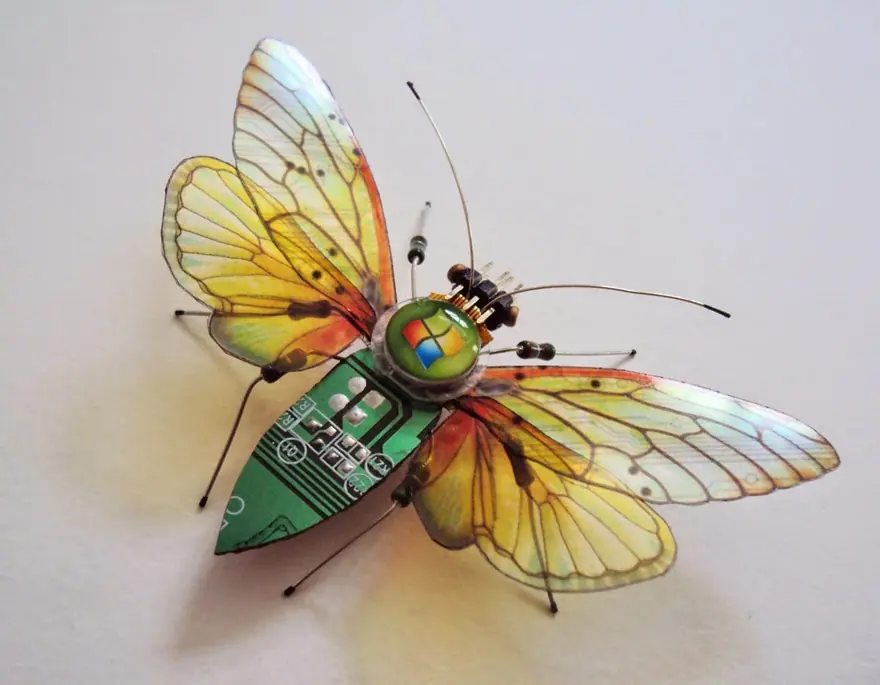 Insectos alados de basura electrónica