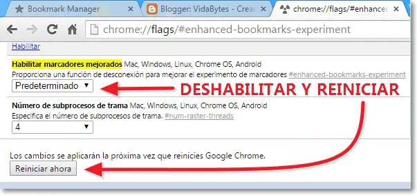 Cómo desactivar los nuevos marcadores de Chrome.