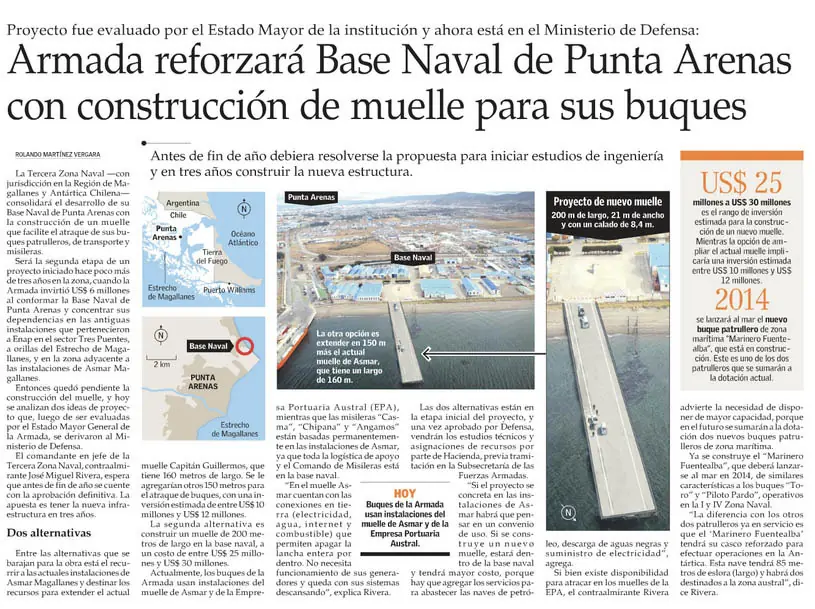 Armada Chilena invertirá US$25 en Base en Punta Arenas