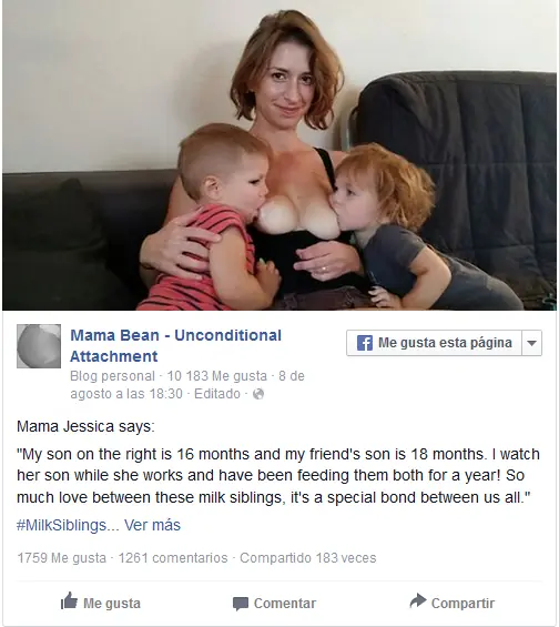mujer que amamanta al hijo de una amiga