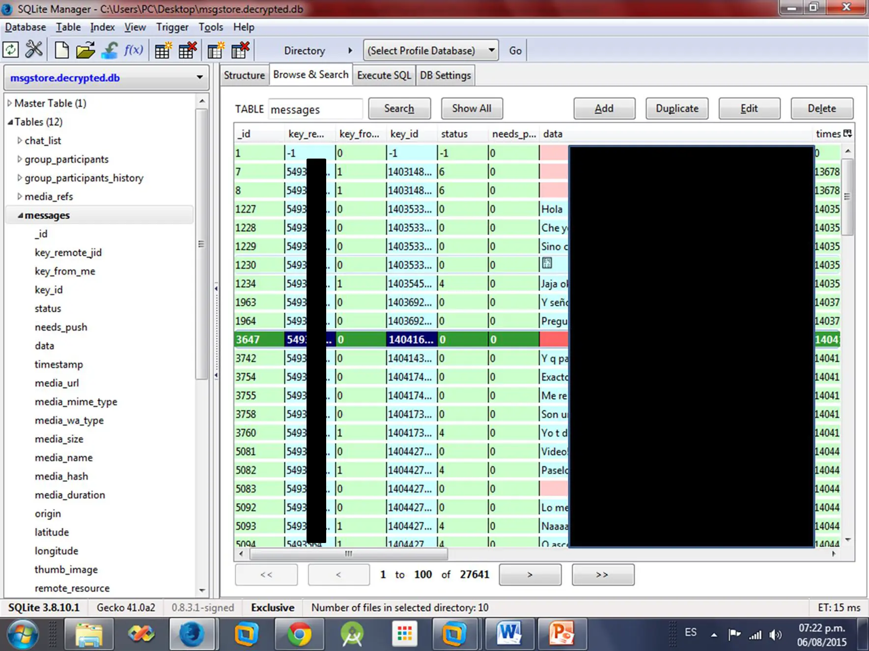 leer base de datos whatsapp