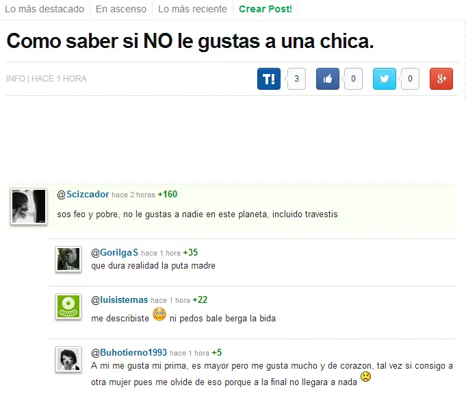 En Taringa están los mejores comentarios y te lo muestro