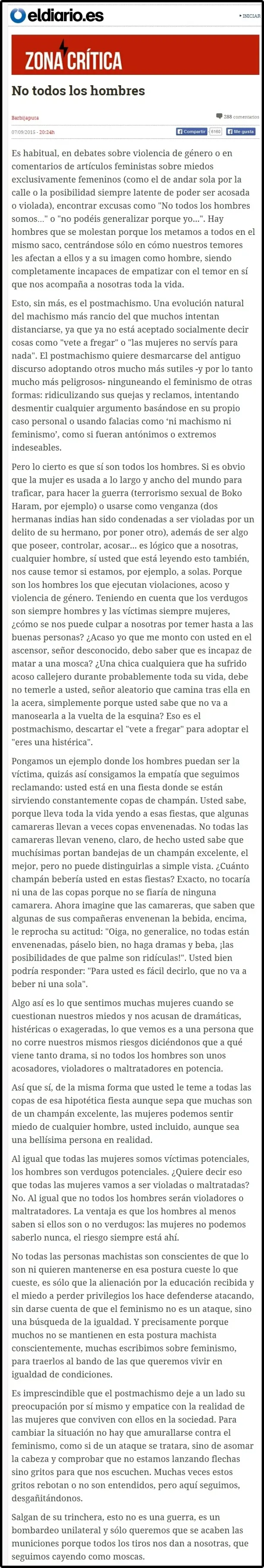 Análisis y refutación de un artículo feminista