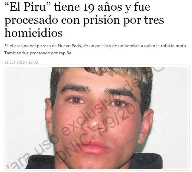 Uruguay-El Piru, 19 años, 3 homicidios, 1 pizzero, 1 policia