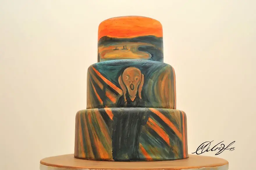 Artista plasma pinturas famosas en sus pasteles o tortas.