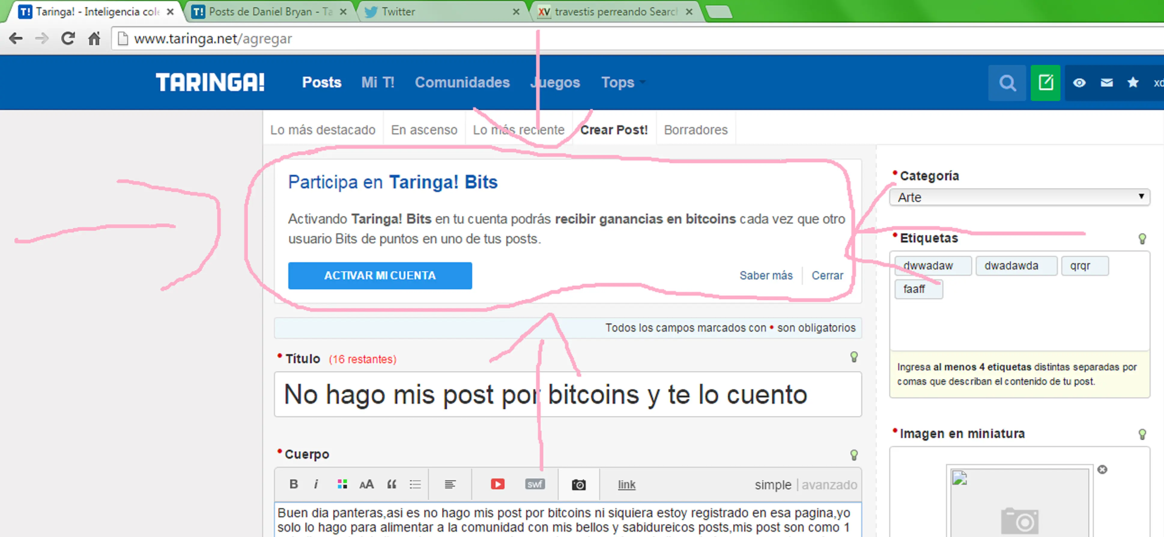 No hago mis post por bitcoins y te lo cuento