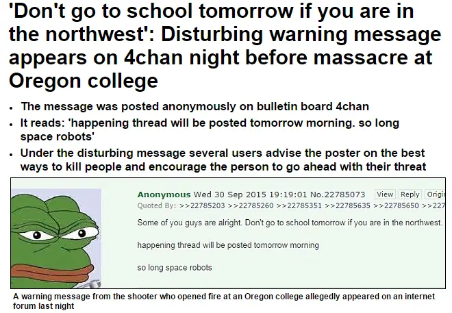 Avisó en 4chan que iba a matar gente en una escuela, lo hizo