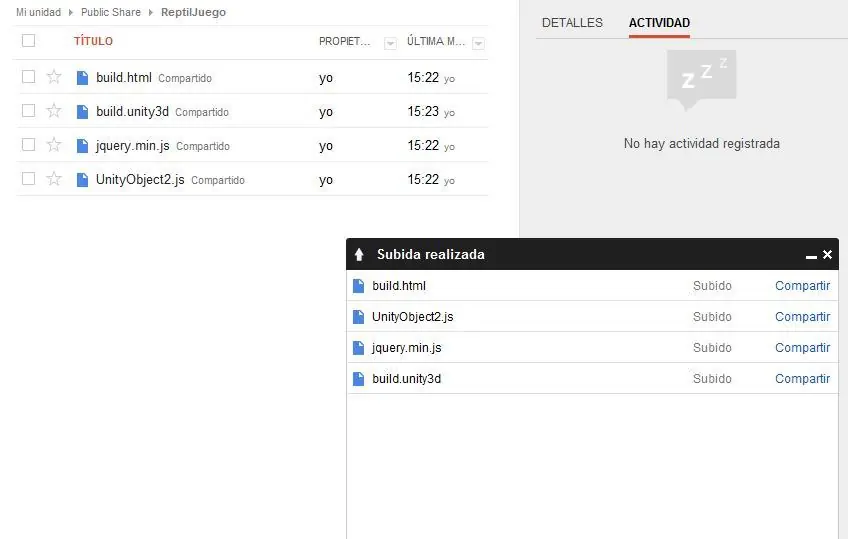Subir Juego Unity2D en google drive + Pichi´s Game