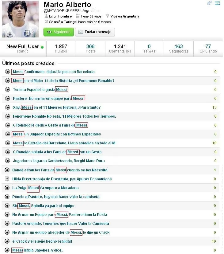 El usuario con más cuentas clones en toda Taringa