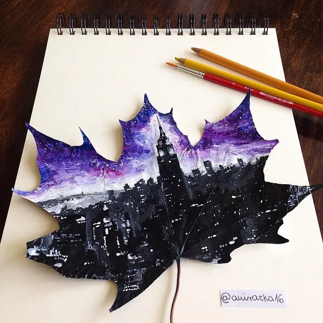 Esta artista utiliza hojas como lienzo para sus pinturas