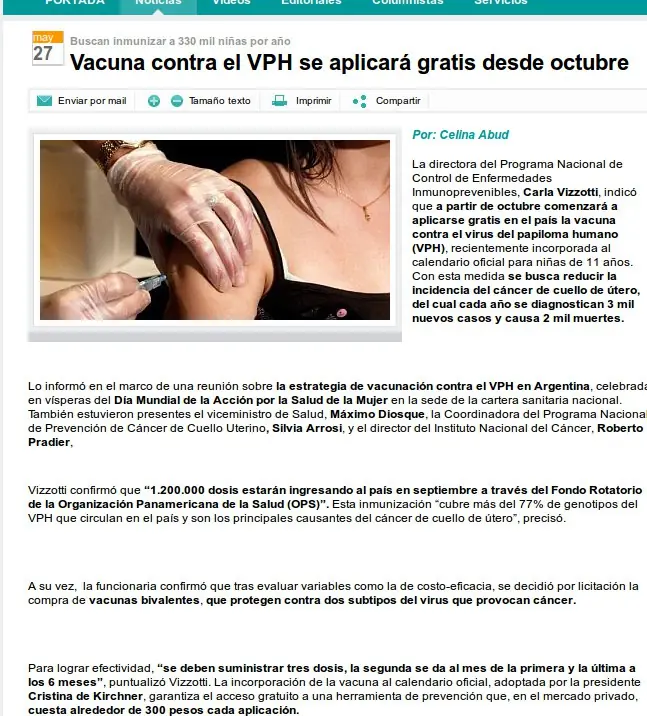 Vacuna contra el Papiloma Humano, leer