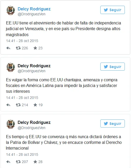 Vzla: tuits candela que Lanzo Delcy Rodiguez a EE.UU