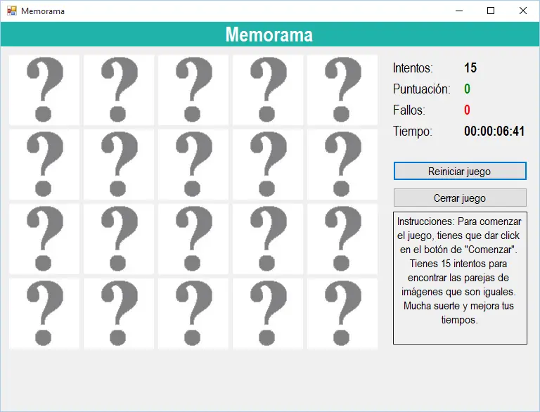 Juego de Memorama desarrollado en C#