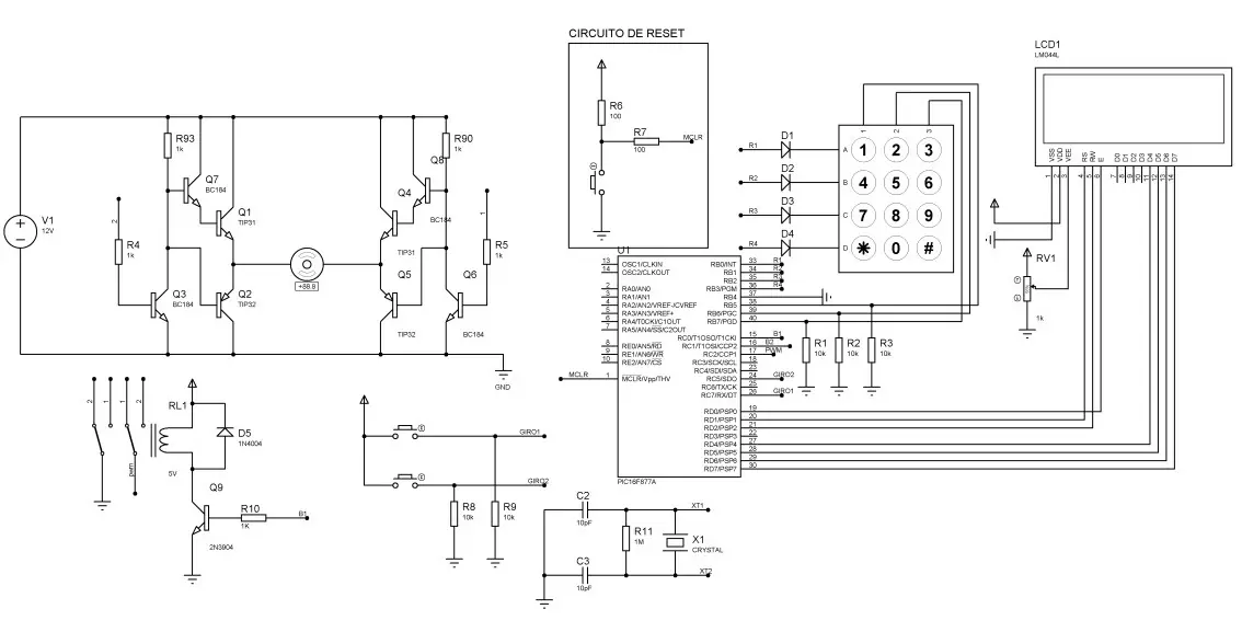 Control de motor DC con PWM, con pic 16f877, teclado y lcd