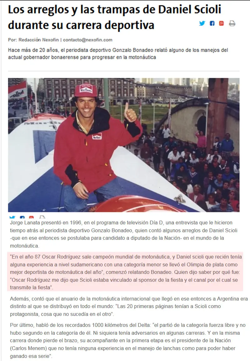 Scioli: El "campeon" de motonáutica trucho