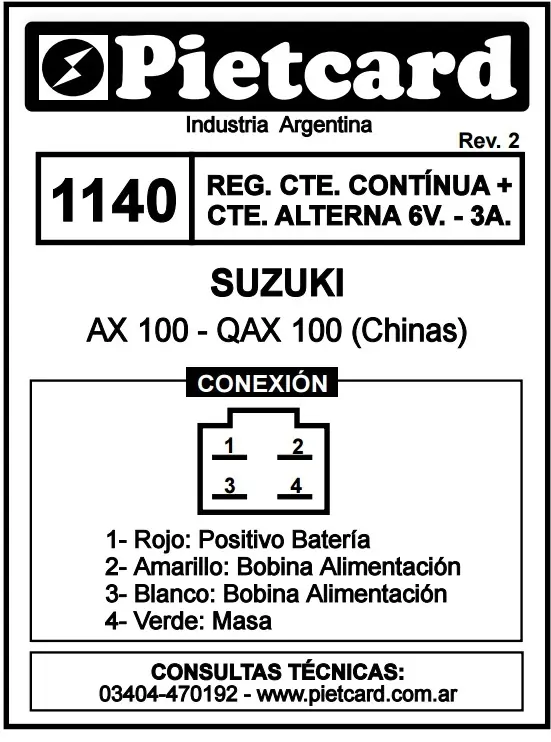 Esquema Pietcard 1140 para Suzuki Ax 100 (6v)