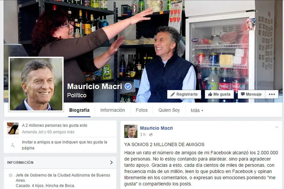Macri, el político argentino más popular en Facebook