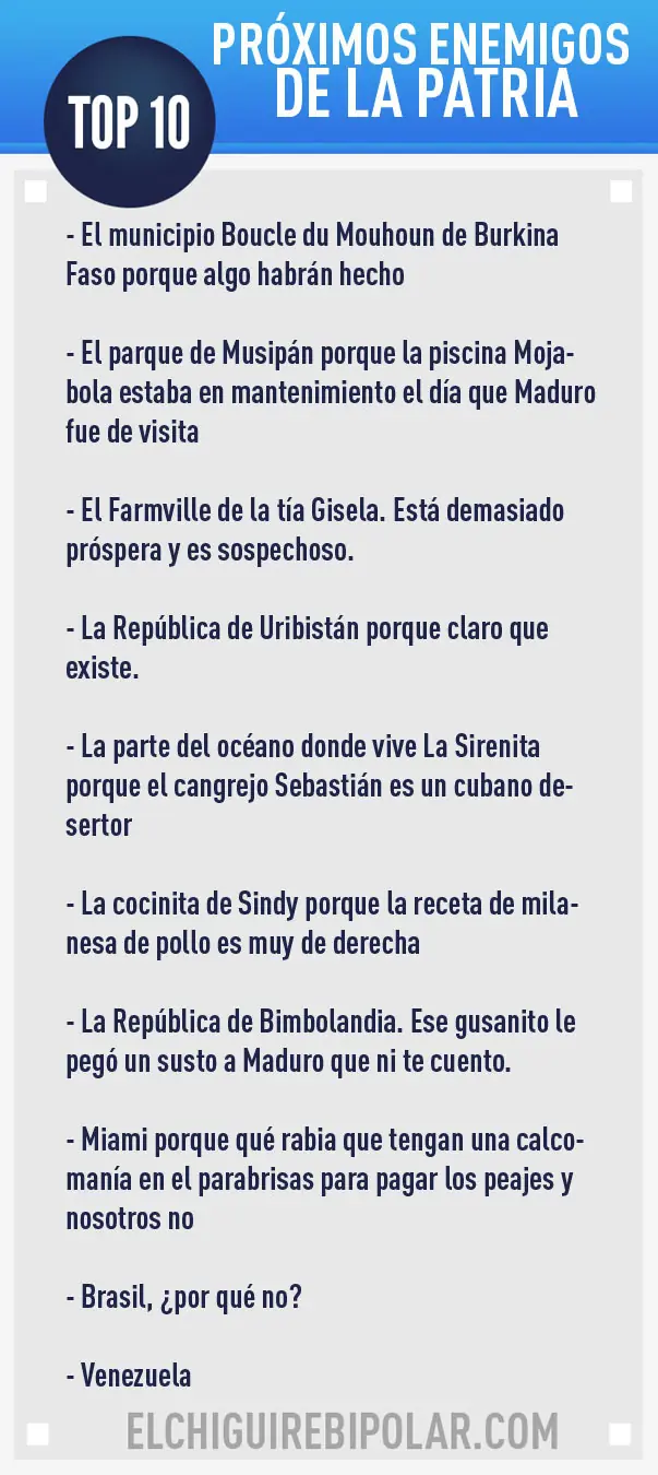 TOP 10 Próximos enemigos de la patria